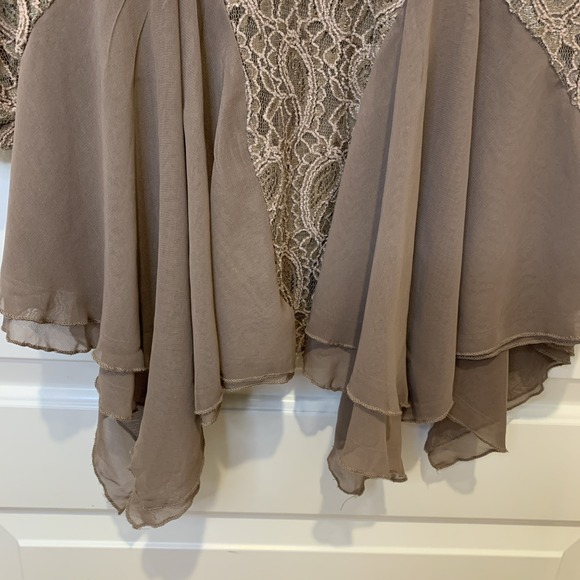 Pretty Angel Brown Mocha Small asymmetrical Crystal Lace Fairy Goth Blouse NWT - Picture 7 of 14